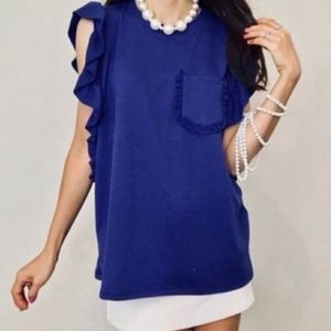 Anthropologie Drew ruffle trim sleeves women’s blue blouse Size Small